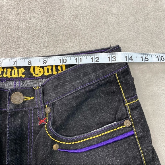 Attitude Gold Denim Jeans Women's 14 Purple Yellow Embroidered Purple Stitching - Picture 10 of 12